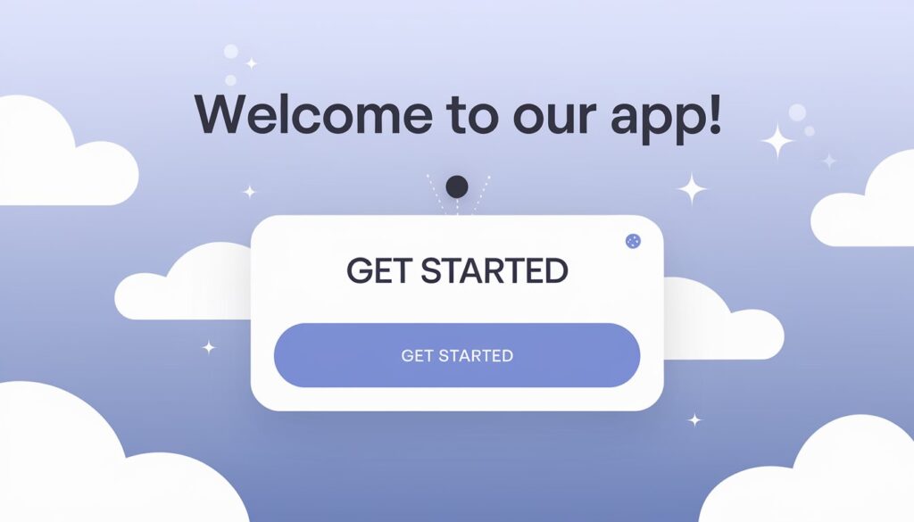 A clean mobile onboarding screen with a "Get Started" button, designed to guide users smoothly into the app experience.
