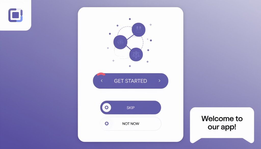 A mobile onboarding screen with "Get Started," "Skip," and "Not Now" options, offering flexibility for users to begin their journey.