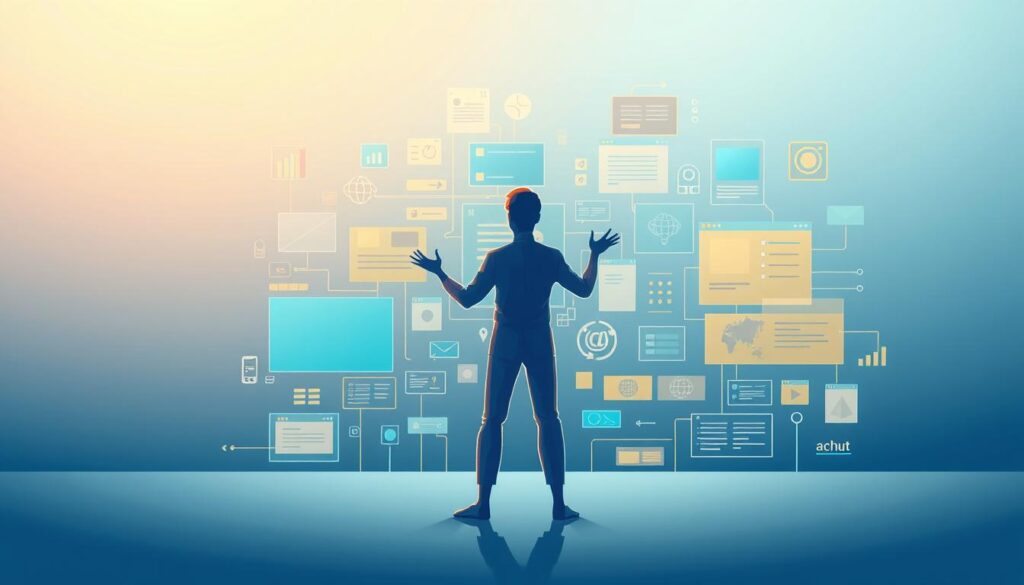 user-centered design A silhouette of a person analyzing a complex digital interface, representing information architecture and UX decision-making.