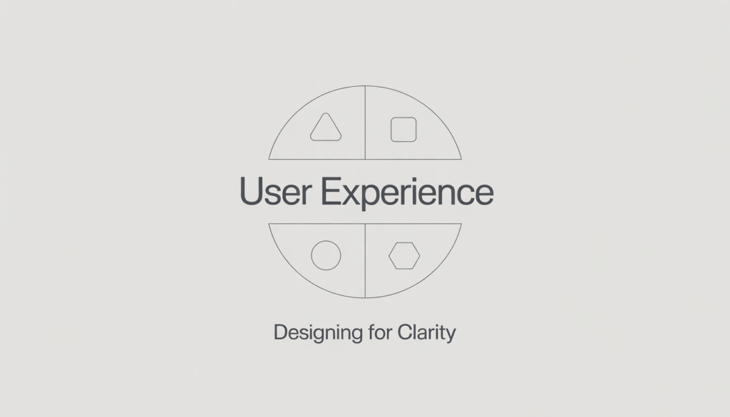 User Experience diagram with geometric shapes and the phrase 'Designing for Clarity' emphasizing clear UX design.